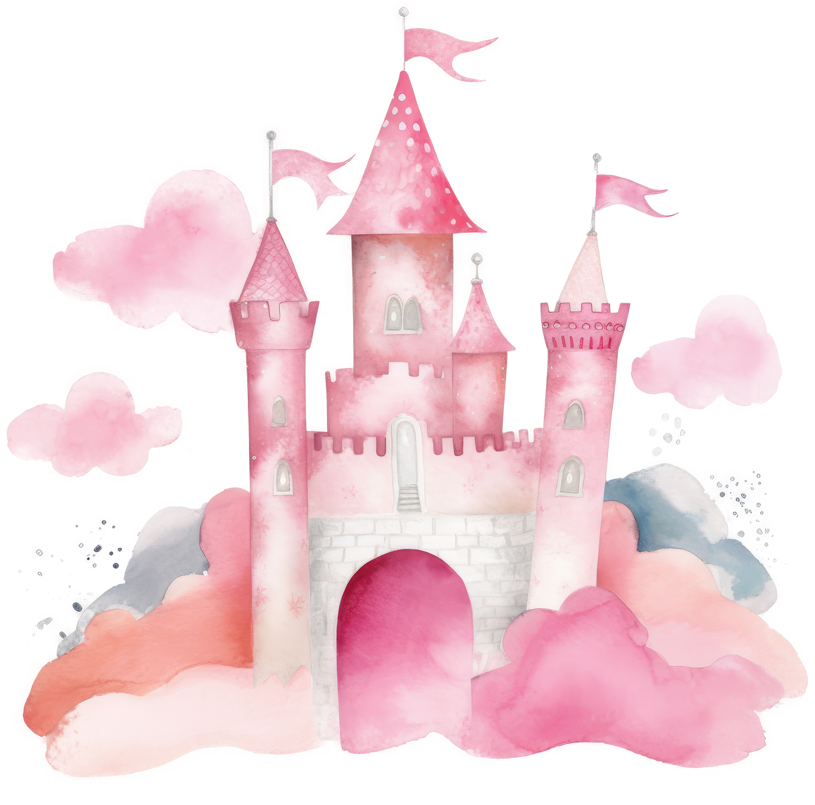 Pink Watercolor Castle Isolated.